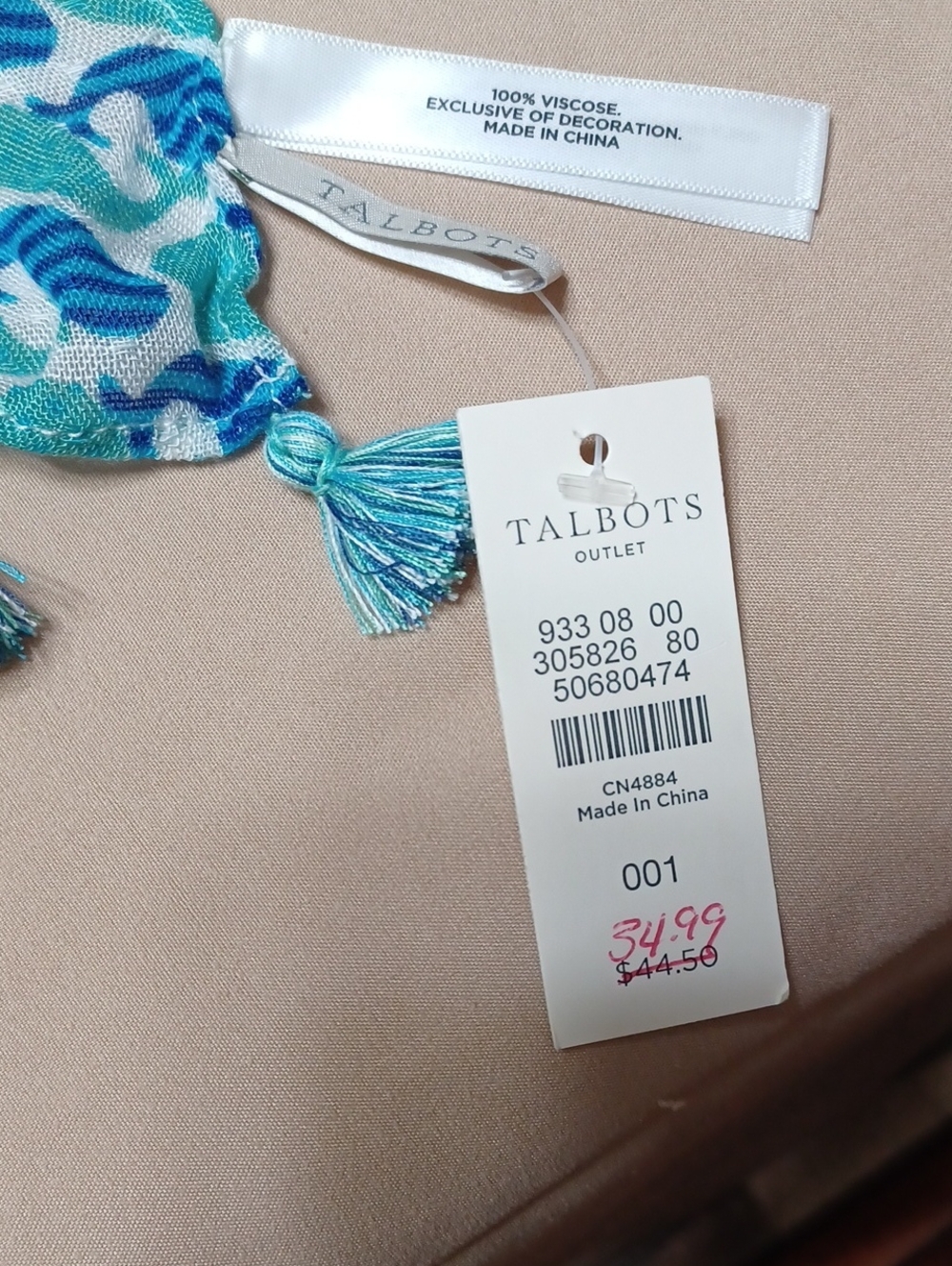 Talbots Blue and Teal Tassel Scarf - Picture 1 of 5